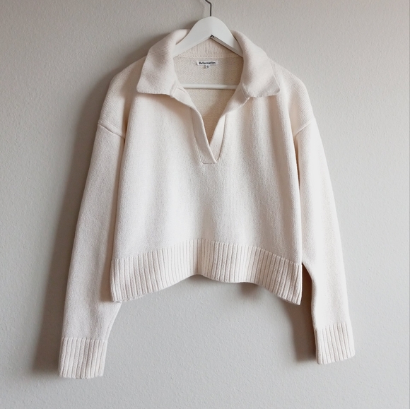 Reformation Francesco Organic Cotton Polo Sweater Gossamer /Ivory S - Picture 14 of 16